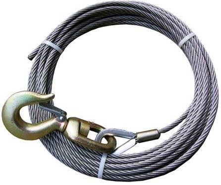 Winch Cable (Fiber Core Wire Rope) w/Swivel Hook & Latch (3/8 x 75')