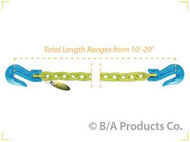 B/A Products Co. - Hi-Viz Chain with Cradle Grab Hooks on Each End (3/8" x 10')