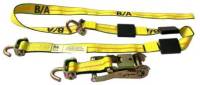 Tie Down Strap with Swivel J Hooks, Tire Grippers & Ratchet